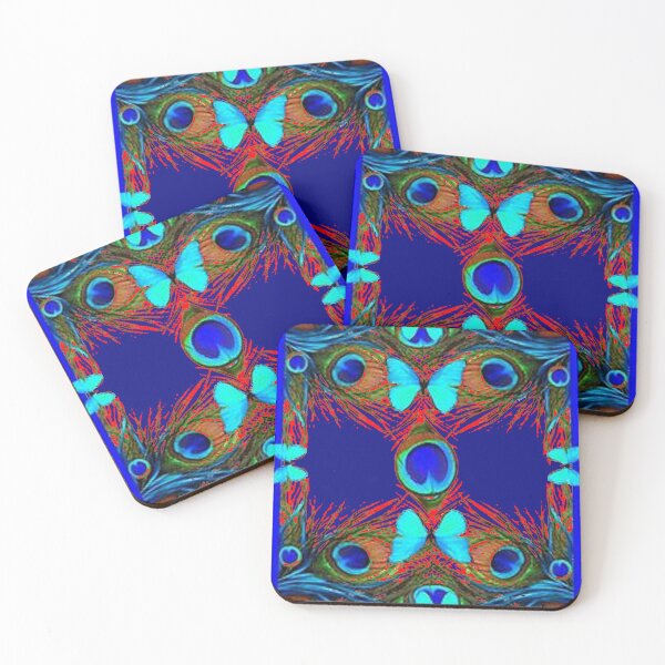 Item preview, NEON BUTTERFLIES  & RED FEATHERS BLUE ABSTRACT ART designed and sold by sharlesart.