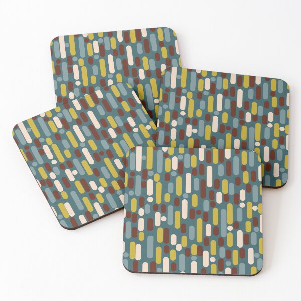 Item preview, Mid Century Modern Morningside Heights Abstract Minimal Pattern in Mustard, Maroon, and Steel Blue Teal designed and sold by kierkegaard.