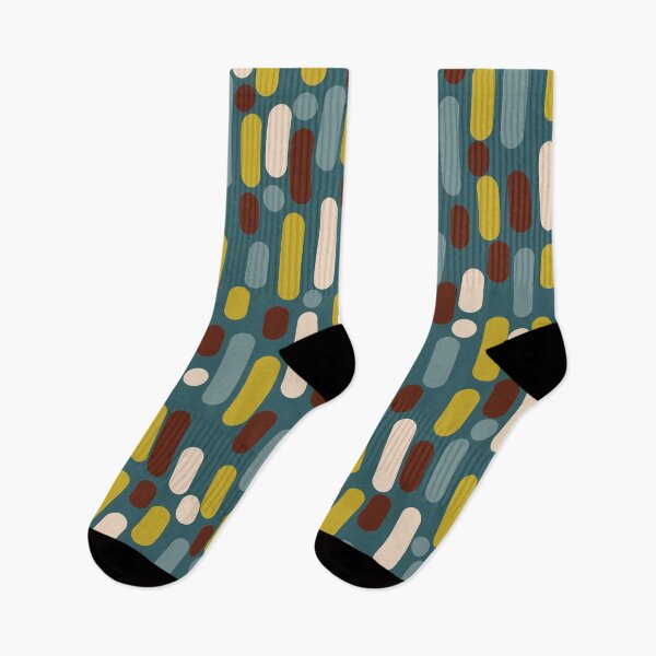 Item preview, Mid Century Modern Morningside Heights Abstract Minimal Pattern in Mustard, Maroon, and Steel Blue Teal designed and sold by kierkegaard.