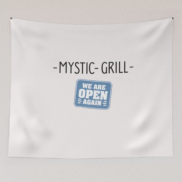 Item preview, We are Open! Mystic Grill - Black designed and sold by Millenial Designs.