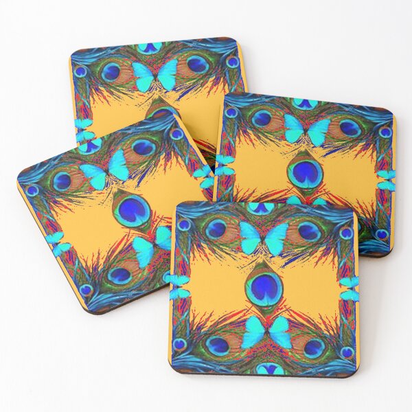 Item preview, ORANGE NEON BUTTERFLIES PEACOCK FEATHRERS ABSTRACT ART designed and sold by sharlesart.