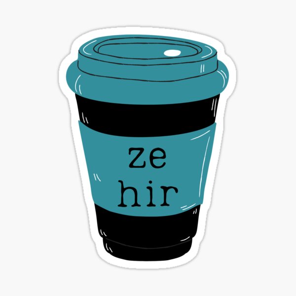 Ze Hir Pronouns Blue Coffee Cup Sticker