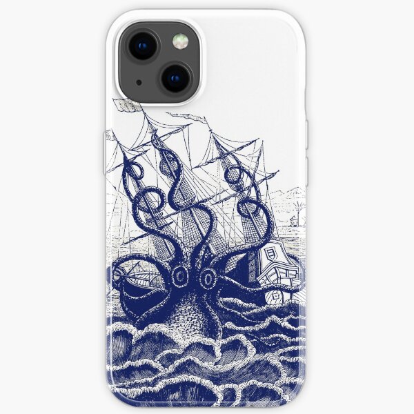 Kraken Octopus attacking ship engraving illustration iPhone Soft Case