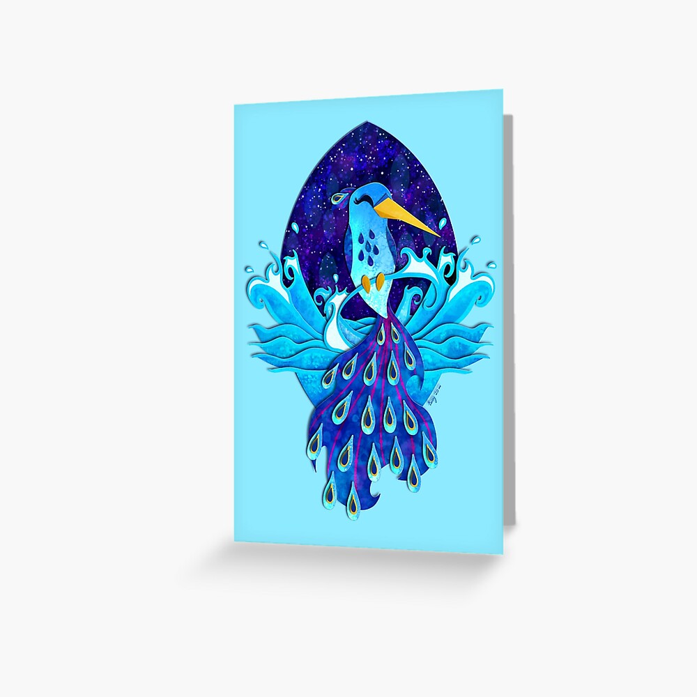 Midnight Ocean Hummingbird - Light Blue Greeting Card