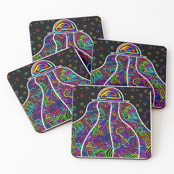 Item preview, Rainbow and black spaceship trippy line work design designed and sold by oceansunflowers.