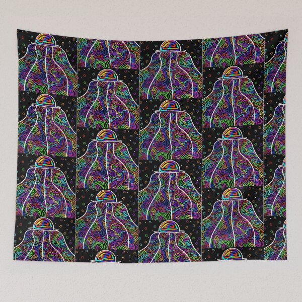 Item preview, Rainbow and black spaceship trippy line work design designed and sold by oceansunflowers.