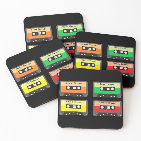 Item preview, Mixtapes Pack. Set of Four Retro Cassette Mix Tapes in Vintage Colors. Slow Songs, Your Faves, Old School and Dance Tracks. (Black Background) designed and sold by ArtByLM.