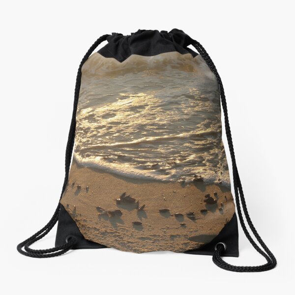 Sea foam, wave, sand, small stones Drawstring Bag