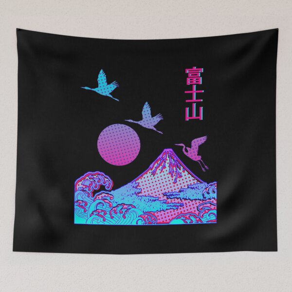 Item preview, Vaporwave Art - Fuji Yama Japan Otaku Kanji Japanese Herons Rising Pink Sun designed and sold by Hitagivapor.