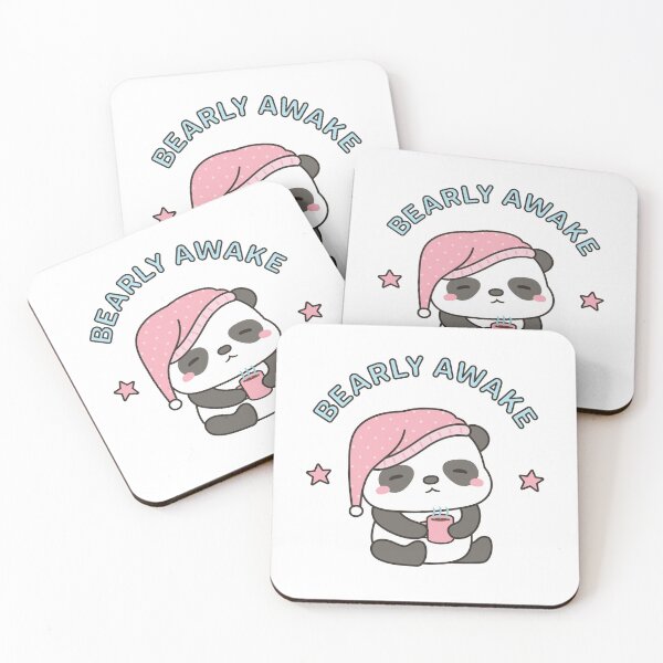 Item preview, Cute Bearly Awake Sleepy Panda With Coffee and Nightcap designed and sold by rustydoodle.