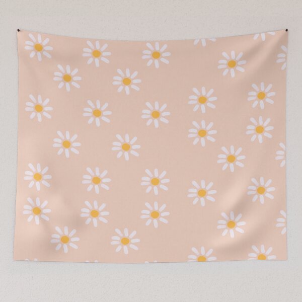 Item preview, abstract pink, yellow & white daisies pattern designed and sold by SunwaveStickers.