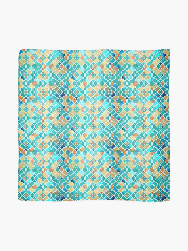 Alternate view of Arabesque Geometrical Pattern - Kingfisher Blue and Gold Scarf