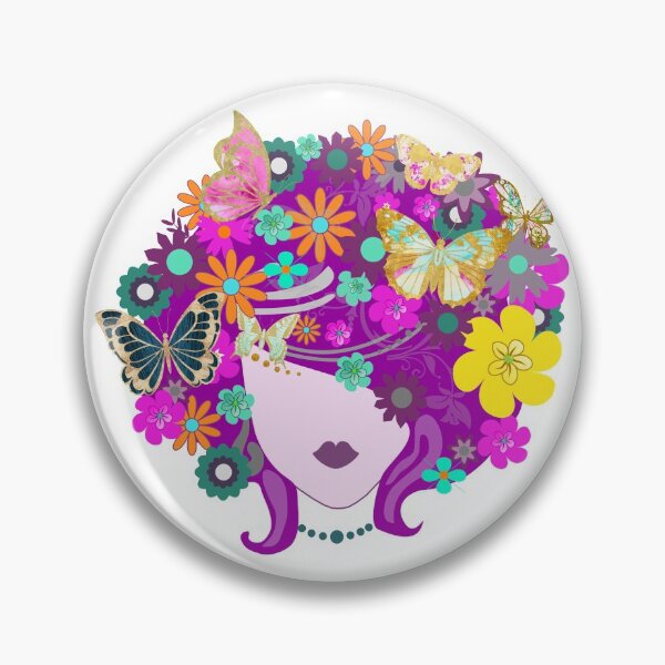 Item preview, Beautiful Hippie Butterfly Lady with Flowers designed and sold by StickerArtwork.