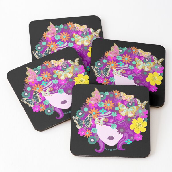 Item preview, Beautiful Hippie Butterfly Lady with Flowers designed and sold by StickerArtwork.