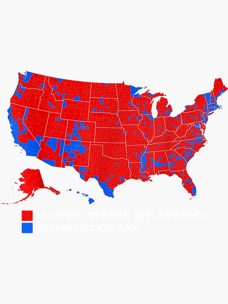 Election Map United States Of America Dumbfuckistan Sticker For Sale Bg,f8f8f8 Flat,750x,075,f Pad,750x1000,f8f8f8