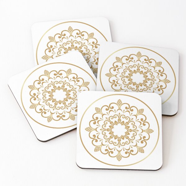 Artikelvorschau, Goldblumen, Ornament, brauner Kreis entworfen und verkauft von Bashar-Design.
