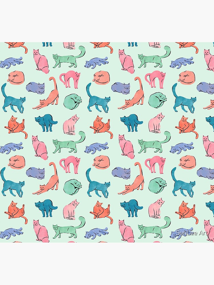 Pastel Cats Mint by sunleeart