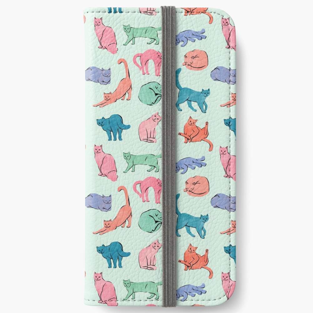 Pastel Cats Mint iPhone Wallet
