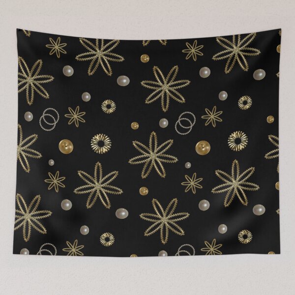 Item preview,  Pattern of golden shapes on a black background designed and sold by Galina Kostyaeva.
