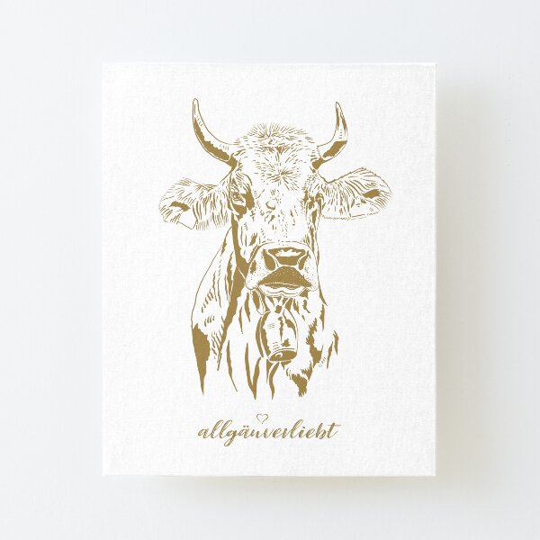 allgäuverliebt - Allgäuer Kuh mit Horn - Grafik-Illustration / Gold Aufgezogener Druck auf Leinwandkarton