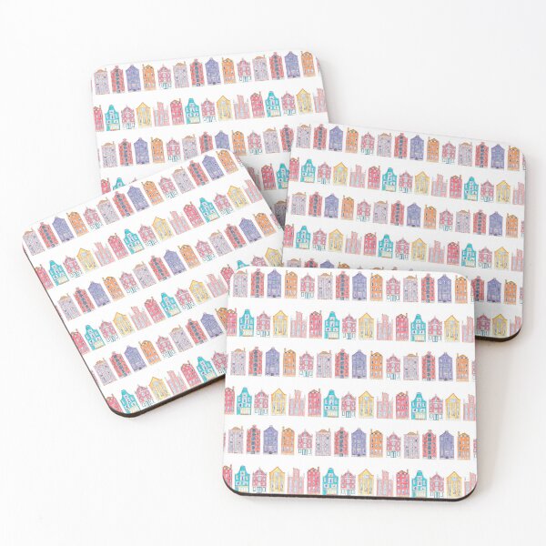 Item preview, amsterdam skyline. Seamless pattern with watercolor illustrations of colorful Amsterdam houses. Amsterdam skyline designed and sold by linagaiaart.