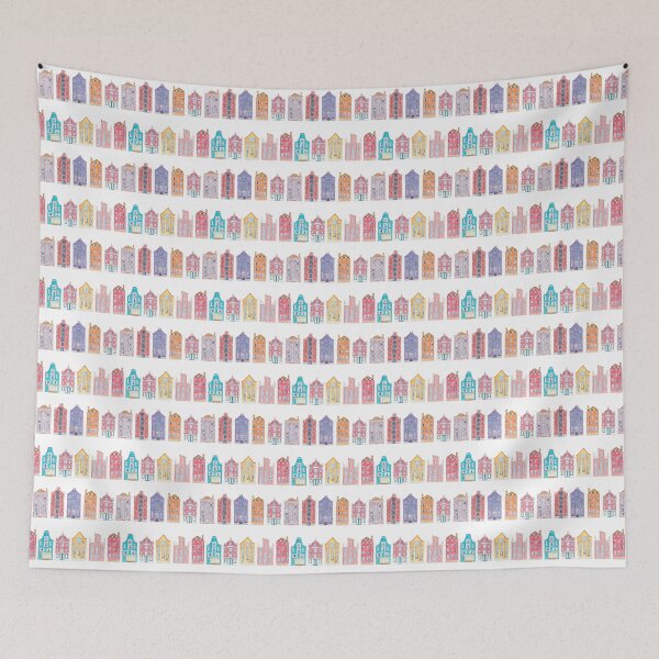 Item preview, amsterdam skyline. Seamless pattern with watercolor illustrations of colorful Amsterdam houses. Amsterdam skyline designed and sold by linagaiaart.