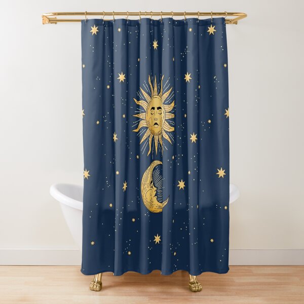 Mystic Shower Curtain Cream Gold Bathroom Decor Stars Sun Moon
