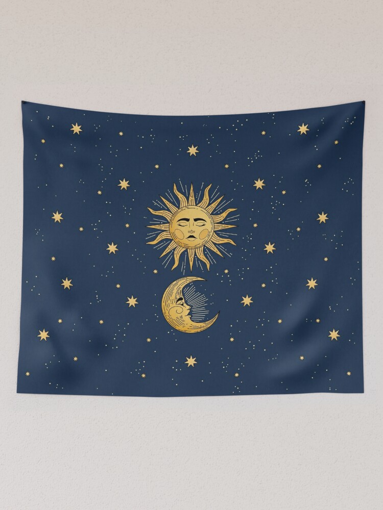 Blue sun discount and moon tapestry