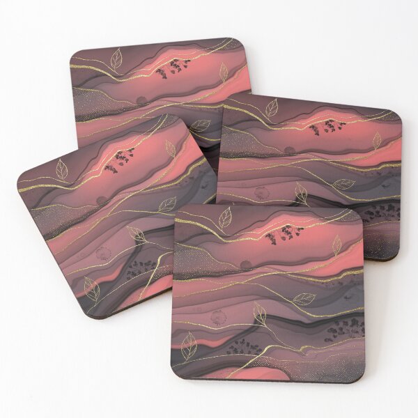 Item preview, Botanical fluid art in coral pink and grey with a touch of gold designed and sold by MarinaGreen.