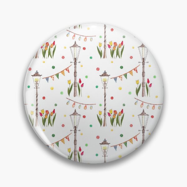 Item preview, Seamless pattern with watercolor illustrations of street lamps, tulips and flags. designed and sold by linagaiaart.