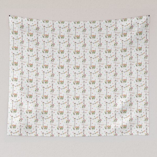 Item preview, Seamless pattern with watercolor illustrations of street lamps, tulips and flags. designed and sold by linagaiaart.