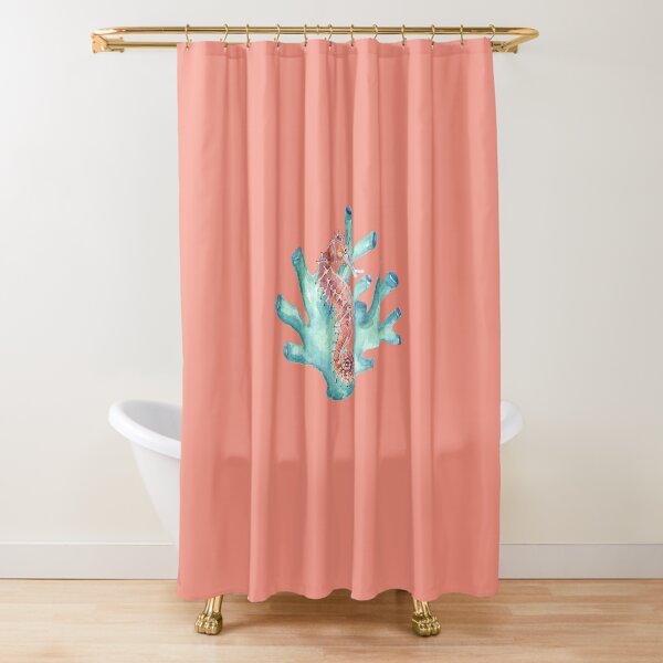 Coral pink shower deals curtain