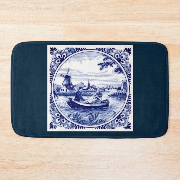 Item preview, DUTCH BLUE DELFT: Vintage Windmill Church and Sailboats Print designed and sold by posterbobs.