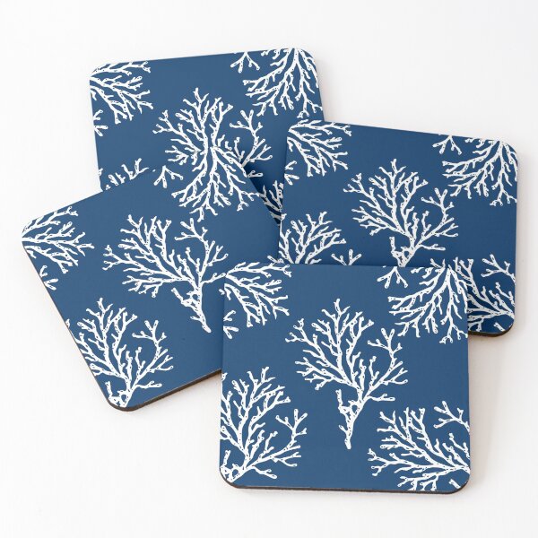 Item preview, Nautical White Sea Coral On Navy Background  designed and sold by BeUTwo.