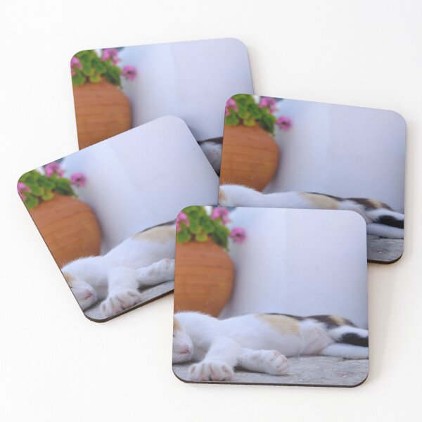 Item preview, Cute parti-colored kitten sleeping on a cobbled street designed and sold by VadimK.