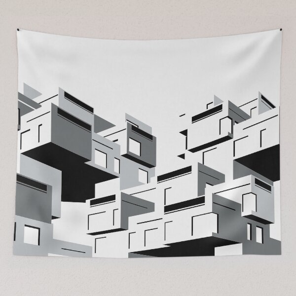 Item preview, Habitat 67 Black and White Print, Montreal, Canada Print, Brutalist, Brutalism, Architecture designed and sold by sketchingarchi.