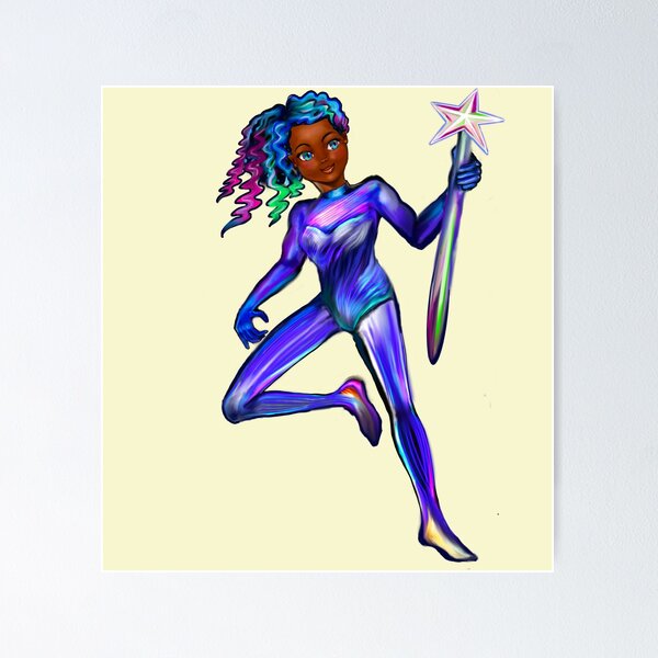 Item preview, Black anime girl from outer space  ! beautiful  black girl with multi colored Afro hair, blue eyes, Cherry pink lips and dark brown skin. Hair love ! designed and sold by Artonmytee.