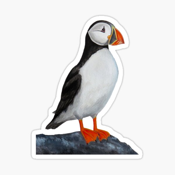 Item preview, Atlantic Puffin on Rock - Realistic Acrylic Bird Painting designed and sold by linbirds.