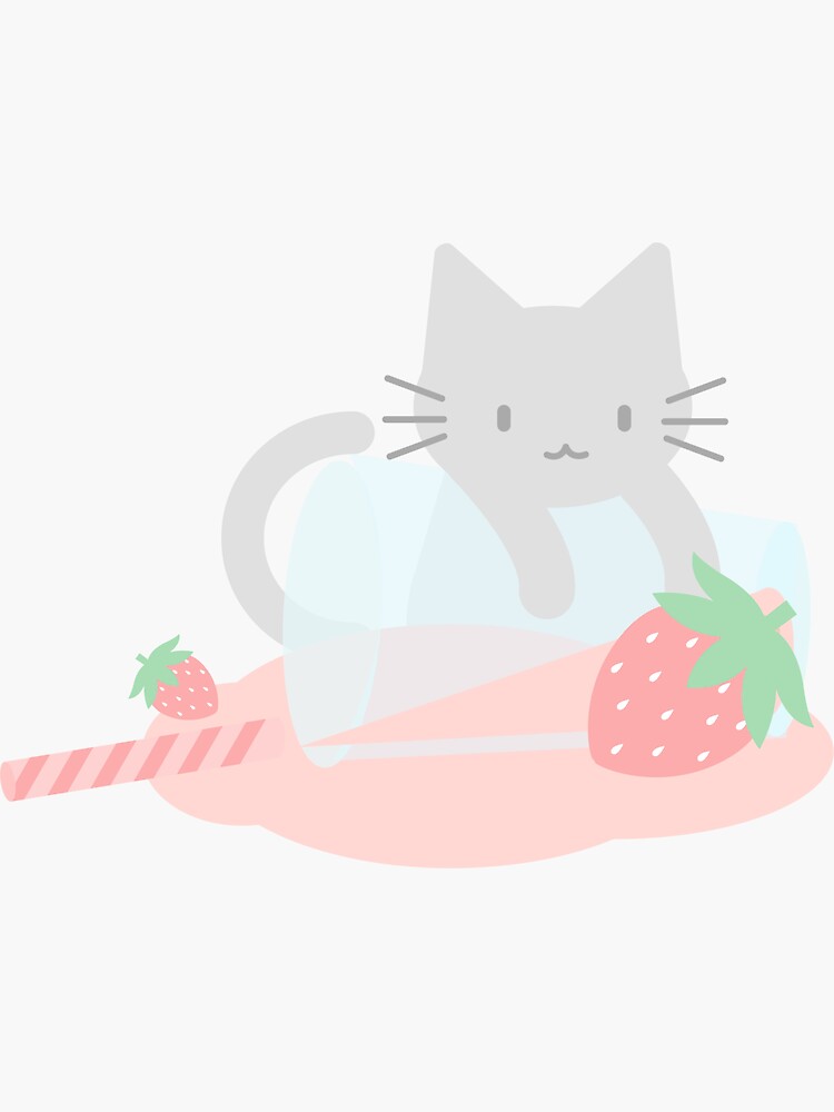 Thumbnail 3 of 3, Sticker, Strawberry Cute Kittea designed and sold by lucidly.