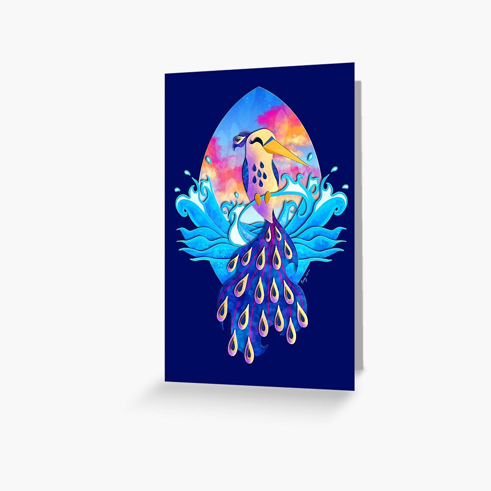 Sunset Ocean Hummingbird - Dark Blue Greeting Card