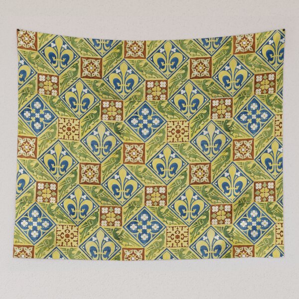 Item preview, FLEURS DE LYS WITH BIRDS ,RHOMBI AND SQUARE FLORAL MOTIFS designed and sold by BulganLumini.