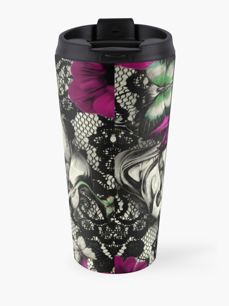 Alternate view of Victorian Gothic Lace skull Travel Mug