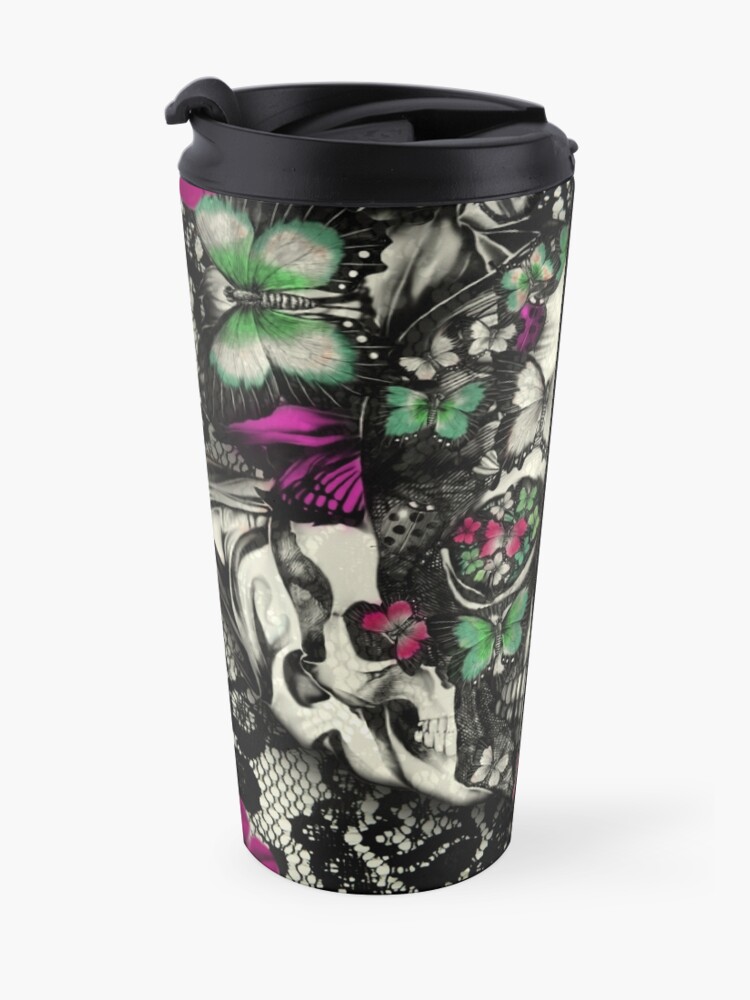 Alternate view of Victorian Gothic Lace skull Travel Mug