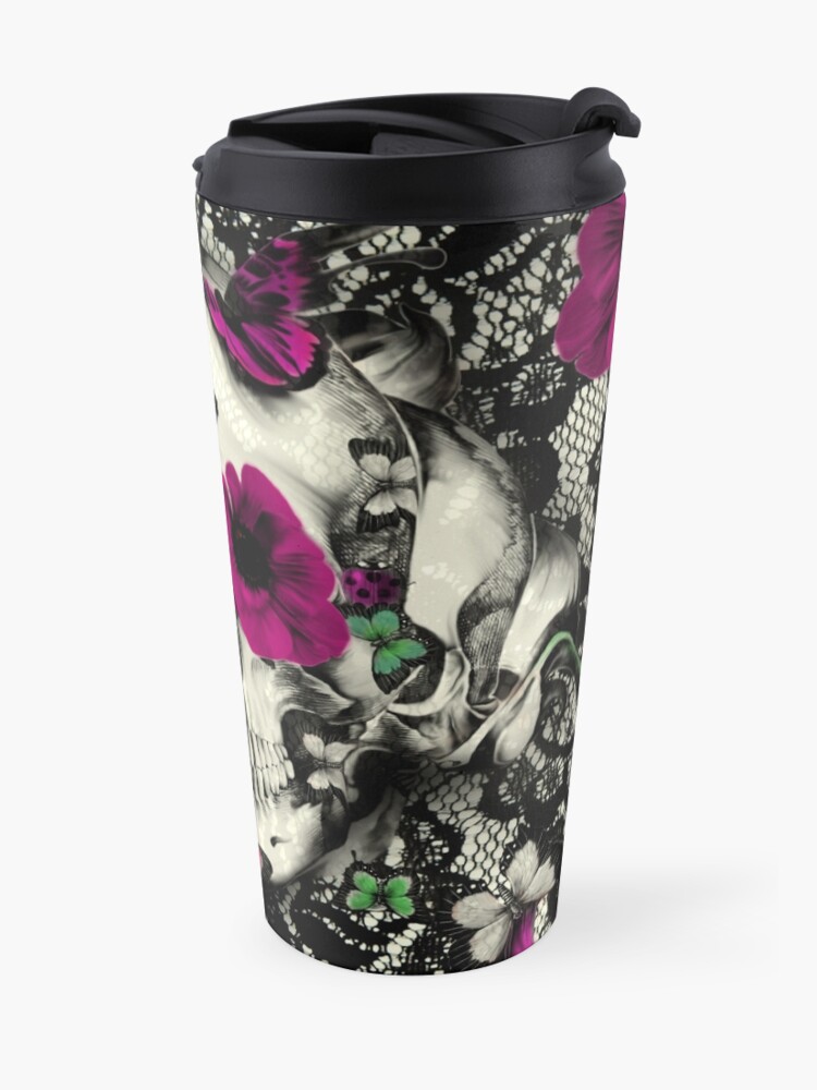 Alternate view of Victorian Gothic Lace skull Travel Mug