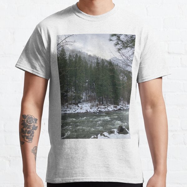 Snowy Mountain Trees on a River Classic T-Shirt