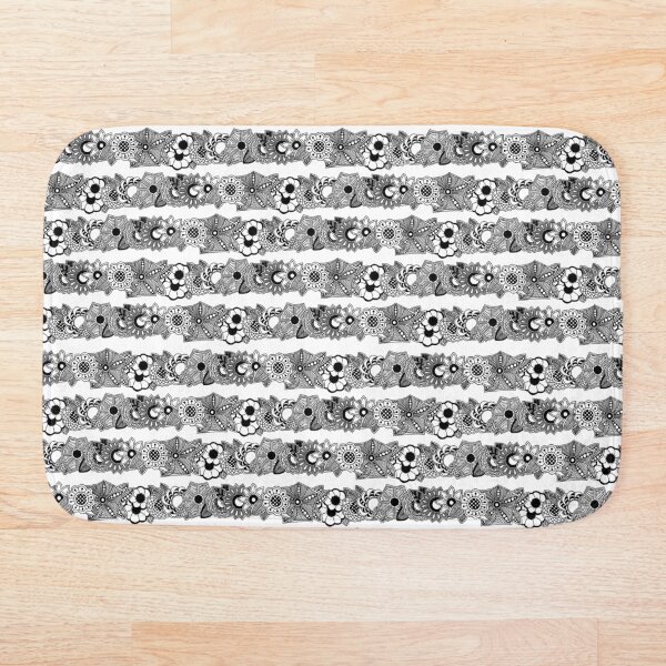 Item preview, Hand Drawn Floral Nautical Stripes Design (Large Black Narrow Spacing Horizontal) designed and sold by Pentanglement.