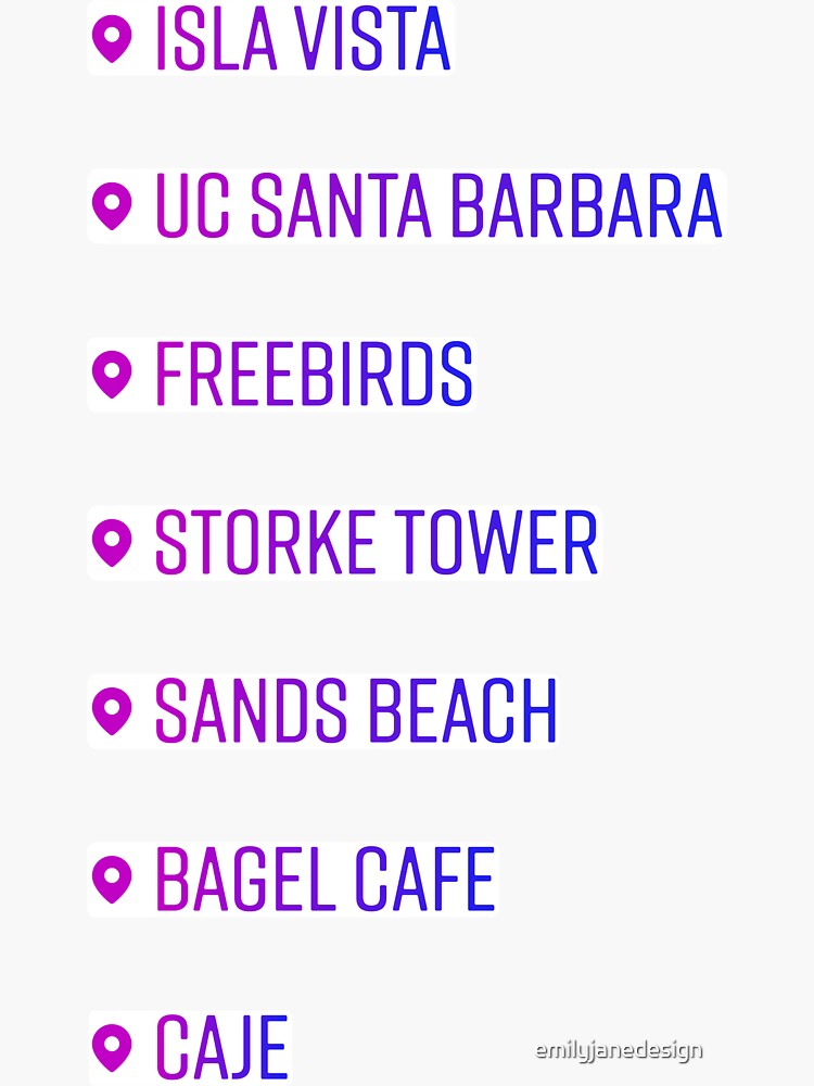 "Santa Barbara Gradient Location Sticker Pack" Sticker by