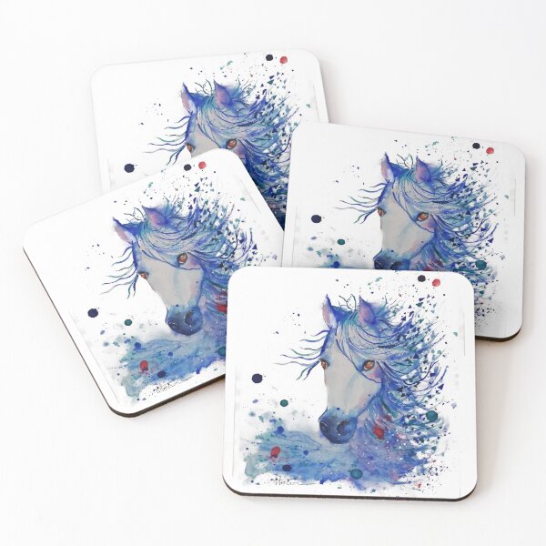 Item preview, Blue watercolor horse graphic pattern designed and sold by Maryse-Montron.