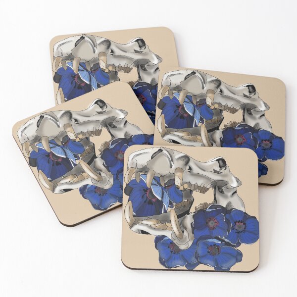 Item preview, Hippo Skull With Blue Flowers designed and sold by TheArtsyHippo.