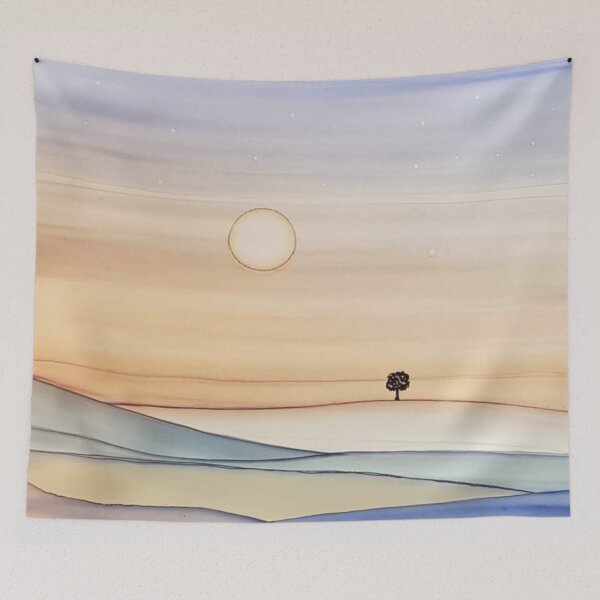 Item preview, Landscape lonely tree in a cold clear winterday - alcohol ink art designed and sold by ApArtPaintings.